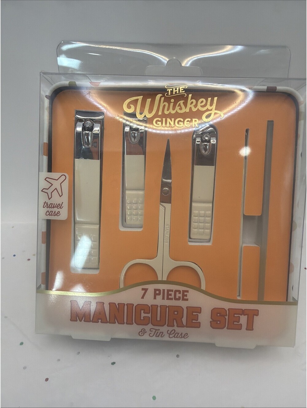 The Whiskey Ginger 7 Piece Manicure Set Grooming Kit Tin Travel Case